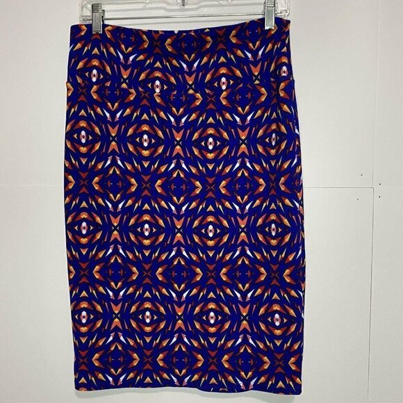 LULAROE CASSIE Medium Textured Pencil Skirt Blue Orange Red Stretch - Picture 1 of 3